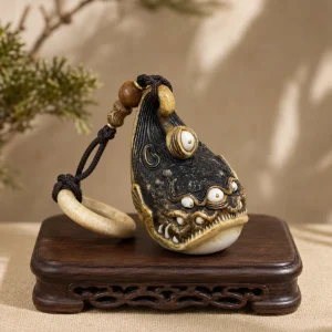Eight-Eyed Fantasy Fish Antler Pendant — product view 1