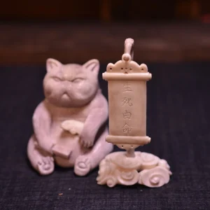 Lucky Cat and Scroll Antler Sculpture — product view 1